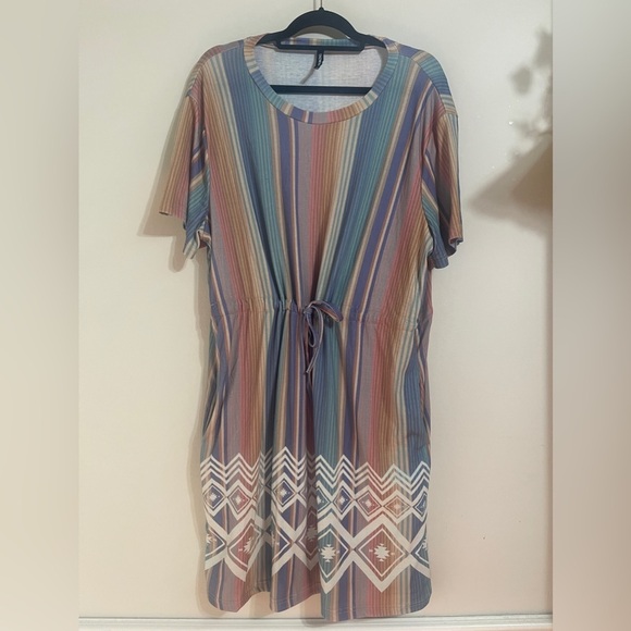 Crazy Train Pastel Colorful Drawstring Waist Aztec Dress - Picture 7 of 7